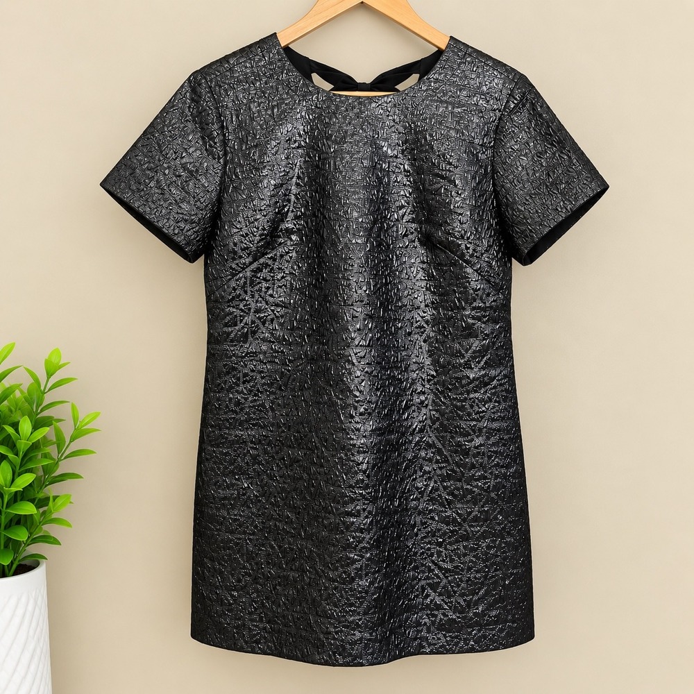 LOFT Womens Metallic Jacquard Bow Back Shift Mini Dress Size 4 Party Holiday